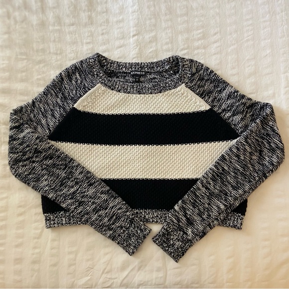 Express Black & White Color-blocked Striped Knit Sweater - Picture 6 of 15
